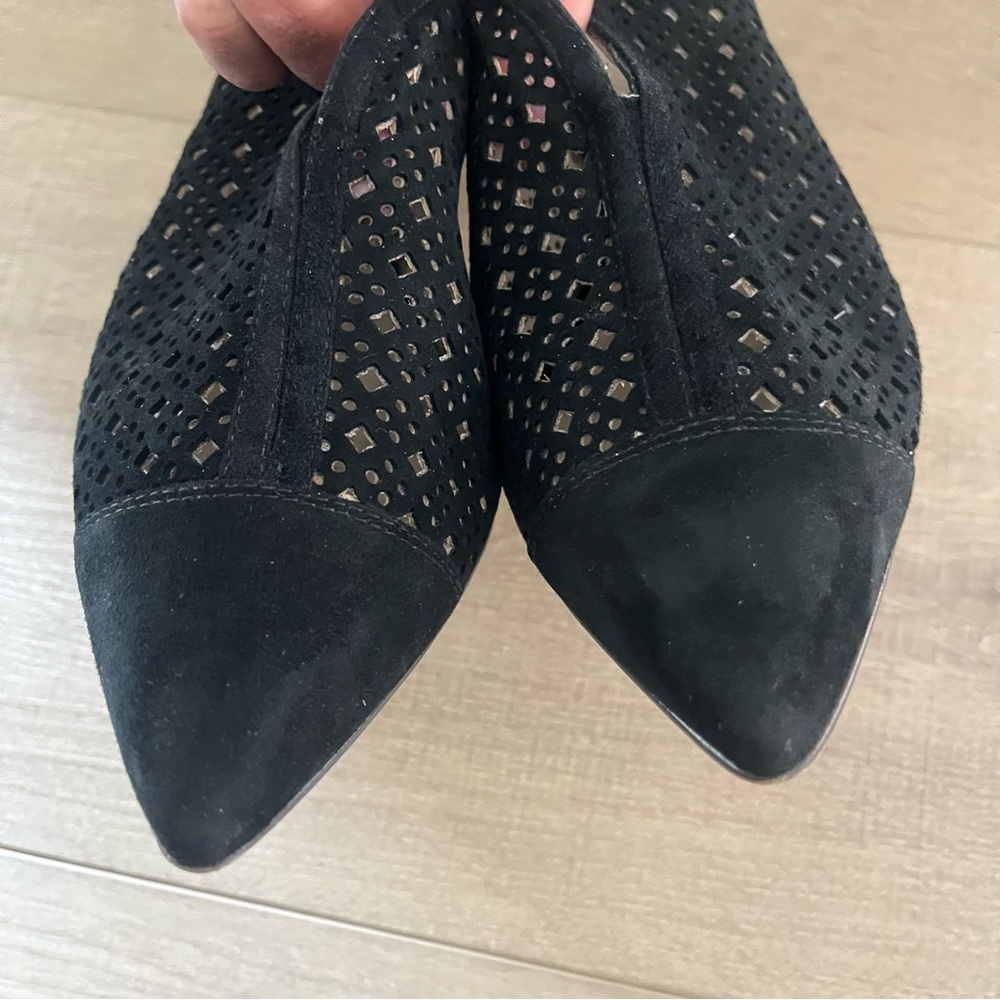 Amalfi by Rangoni Italy Black Leather Women 9N Platoon Sling backs Pumps 3” Heel - Picture 11 of 13